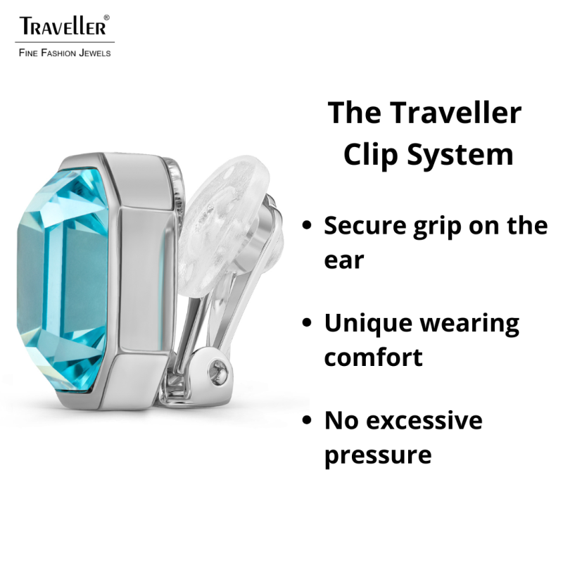 Traveller Clip-on Earrings - Silver Coloured - Crystal - Light Blue - 12x10 mm - Platinum Plated - 14x12mm - 157789 