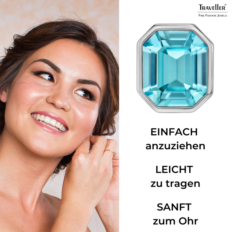 Traveller Ohrclips - Silberfarben - Kristall - Hellblau - 12x10 mm - Platiniert - 14x12mm - 157789 