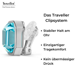 Traveller Ohrclips - Silberfarben - Kristall - Hellblau - 12x10 mm - Platiniert - 14x12mm - 157789 