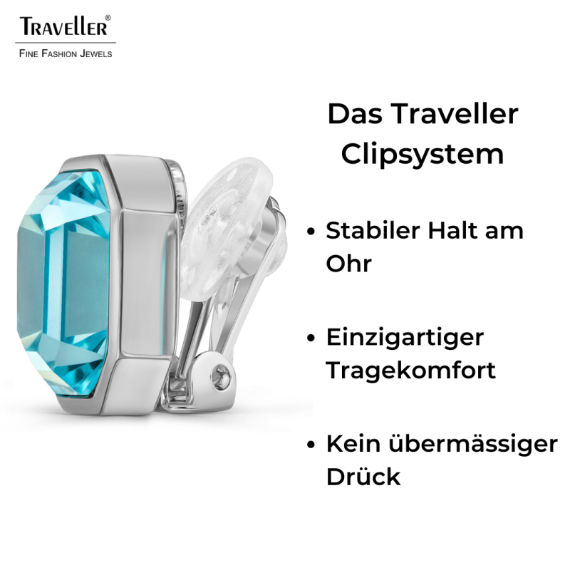 Traveller Ohrclips - Silberfarben - Kristall - Hellblau - 12x10 mm - Platiniert - 14x12mm - 157789 