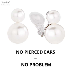 Traveller Clip-on Earrings - Silver coloured - Pearls - 8 and 12 mm - White - Platinum Plated - 20x12 mm - 113105