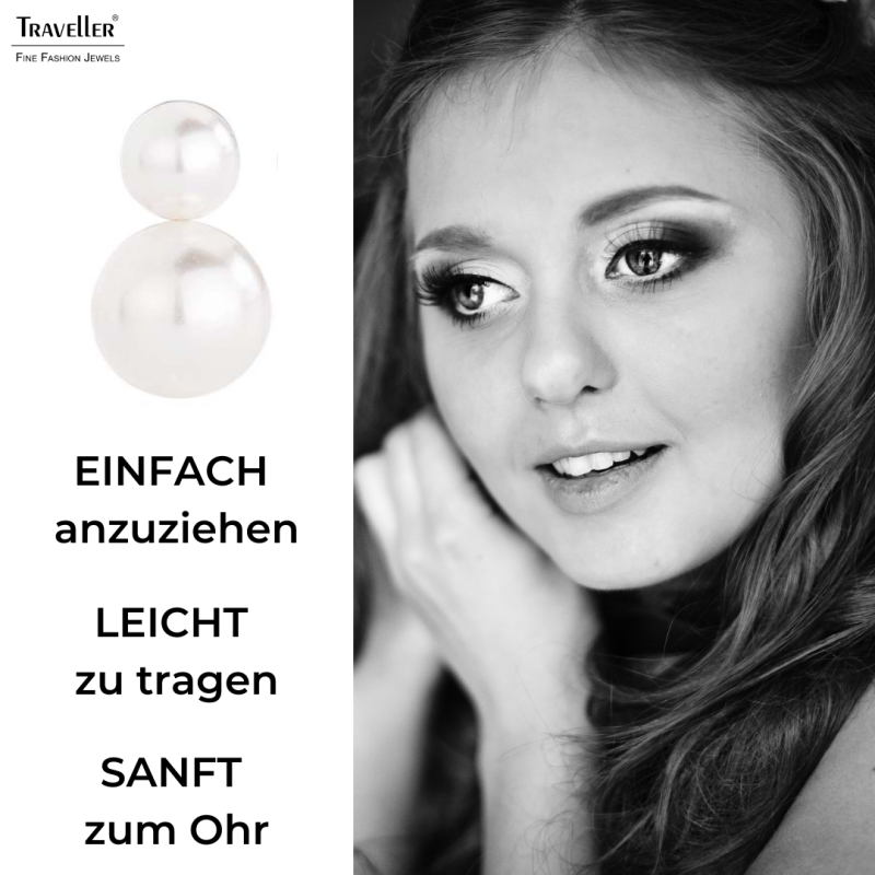 Traveller Ohrclips - Silberfarbe - Perle - 8 und 12mm - Weiss - Platiniert - 20x12 mm - 113105