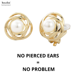 Traveller Clip-on Earrings - Pearls - 10 mm - Cream - Gold coloured - 22ct Gold plated - 21 mm - 113953