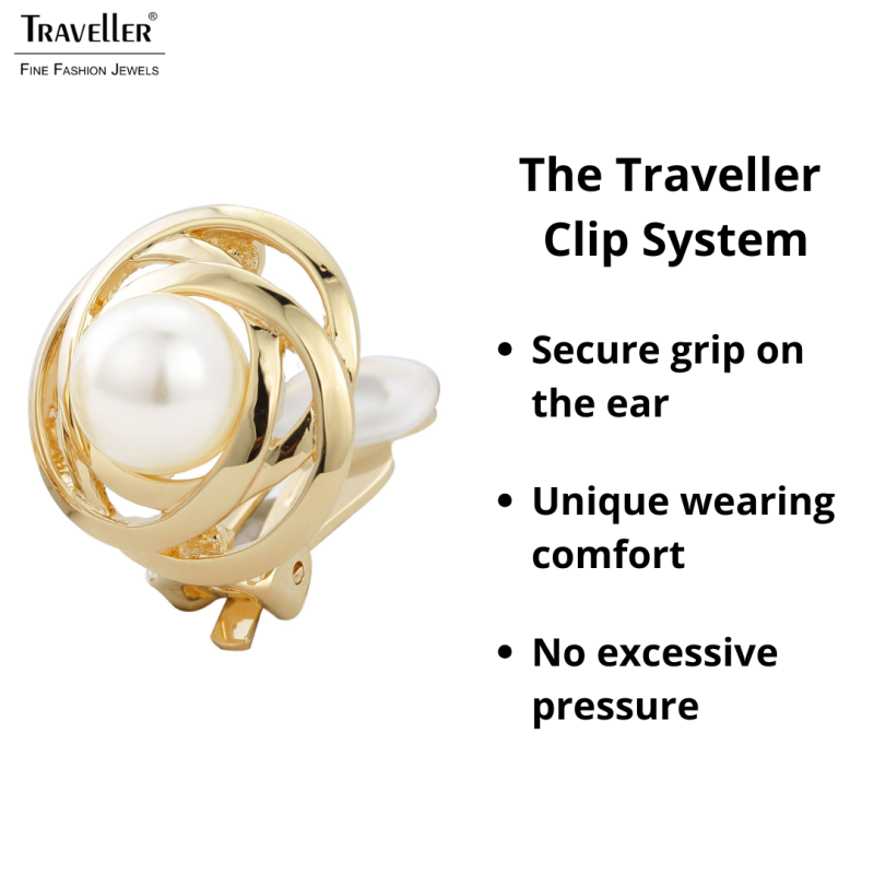 Traveller Clip-on Earrings - Pearls - 10 mm - Cream - Gold coloured - 22ct Gold plated - 21 mm - 113953