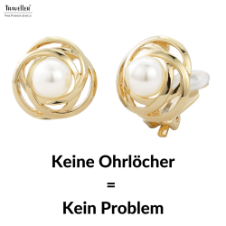 Traveller Ohrclips - Perle - 10 mm - Weiss - Goldfarbe - 22kt Vergoldet - 21 mm - 113953