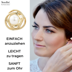 Traveller Ohrclips - Perle - 10 mm - Weiss - Goldfarbe - 22kt Vergoldet - 21 mm - 113953