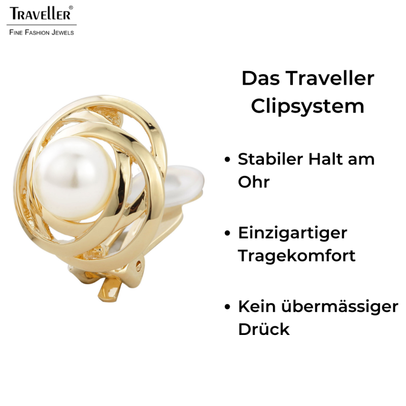 Traveller Ohrclips - Perle - 10 mm - Weiss - Goldfarbe - 22kt Vergoldet - 21 mm - 113953