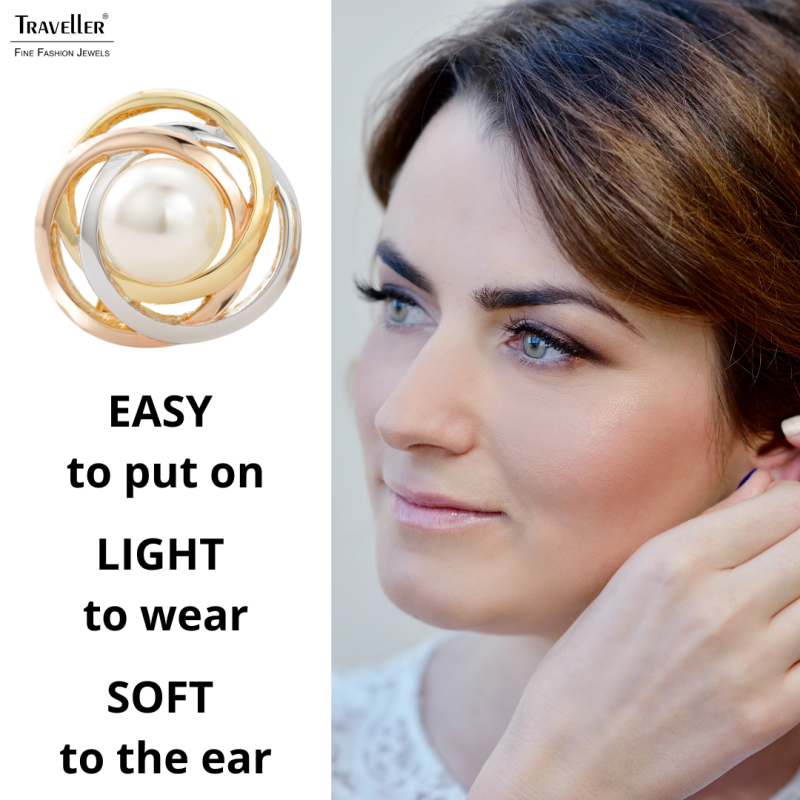 Traveller Clip-on Earrings - Pearls - 10 mm - White - 22ct Vergoldet & Platinum plated - Tricolour - 21 mm - 113955