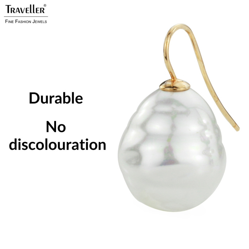 Traveller Drop Earrings - Baroque Pearls - 20x17 mm - White - 22ct Gold plated - Gold-coloured - 31x17 mm - 119003