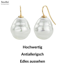 Traveller Ohrhänger - Barokperle- 20x17 mm - Weiß - 22kt Vergoldet - Goldfarbe - 31x17 mm - 119003