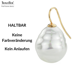 Traveller Ohrhänger - Barokperle- 20x17 mm - Weiß - 22kt Vergoldet - Goldfarbe - 31x17 mm - 119003