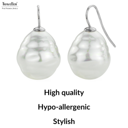 Traveller Drop Earrings - Silver Coloured - Baroque Pearls - White - 20x17 mm - Platinum Plated - 31 mm - 119004