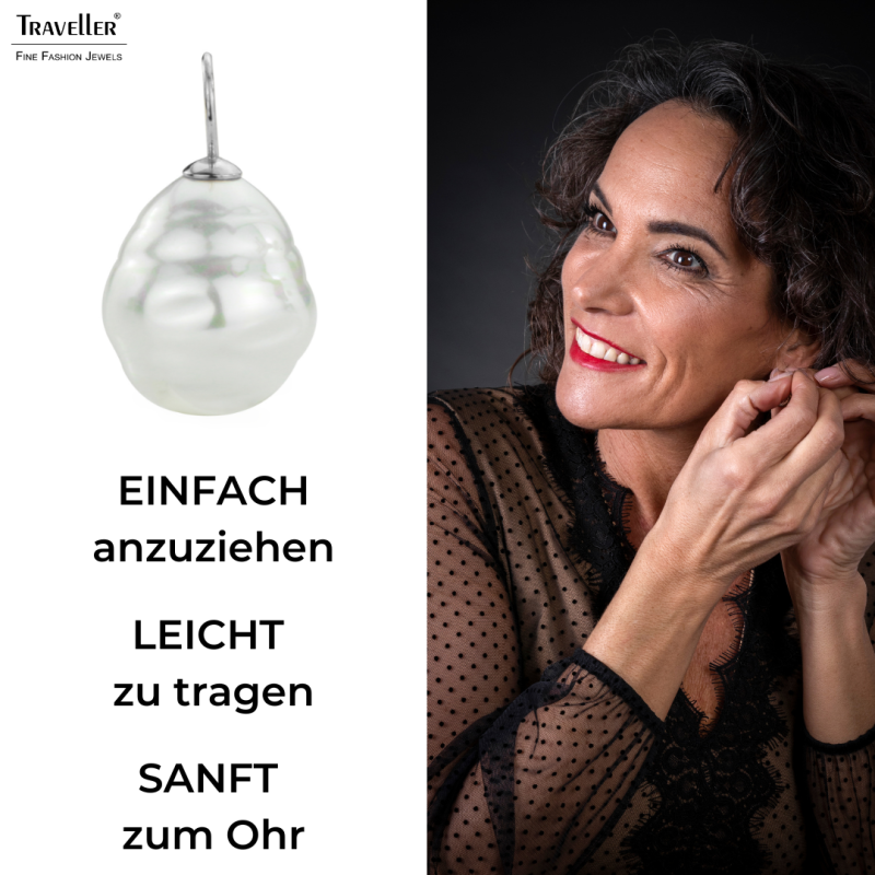 Traveller Ohrhänger - Silberfarben - Barock Perle -20x17 mm - Weiß - Platiniert - 31 mm - 119004