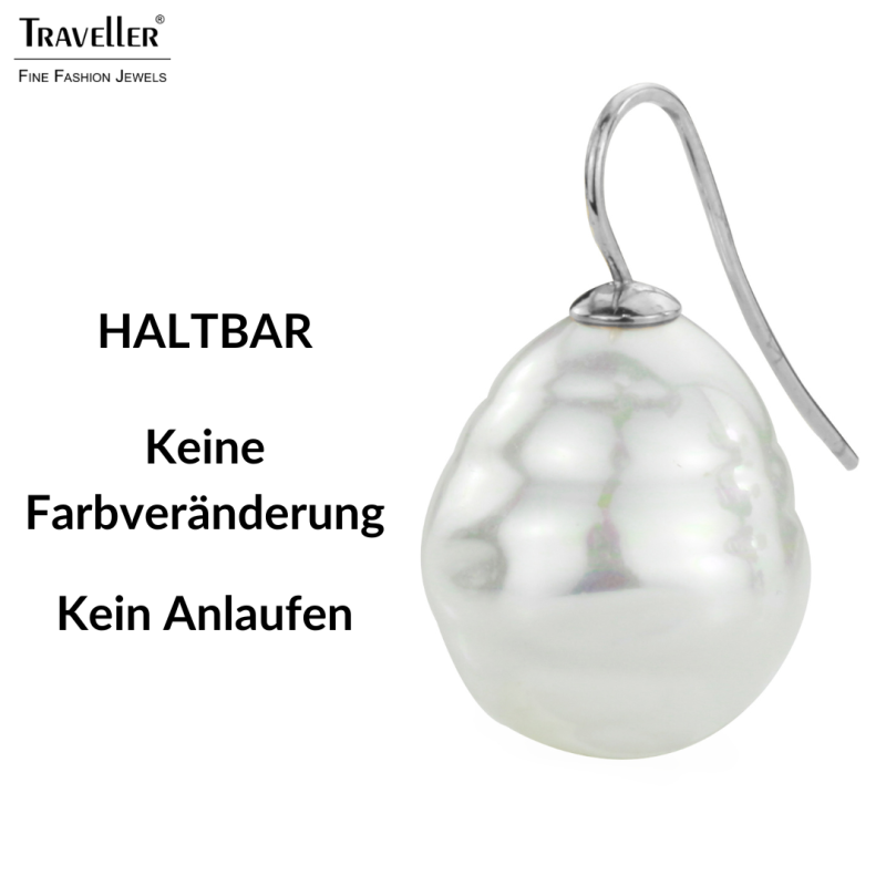 Traveller Ohrhänger - Silberfarben - Barock Perle -20x17 mm - Weiß - Platiniert - 31 mm - 119004