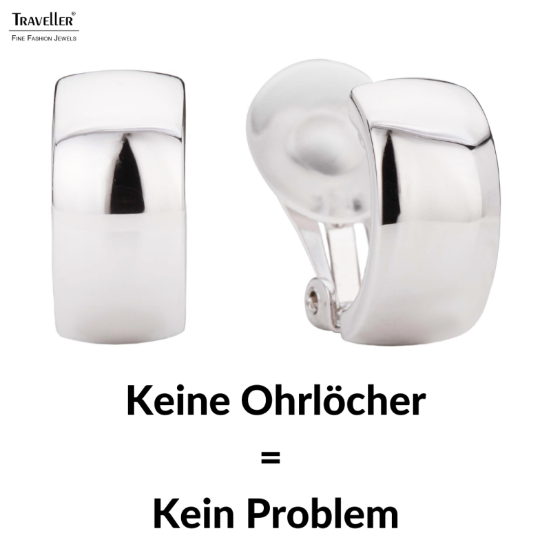 Traveller Ohrclips - Platiniert -  Halbcreolen - Silberfarbe - 16x8 mm - 138021