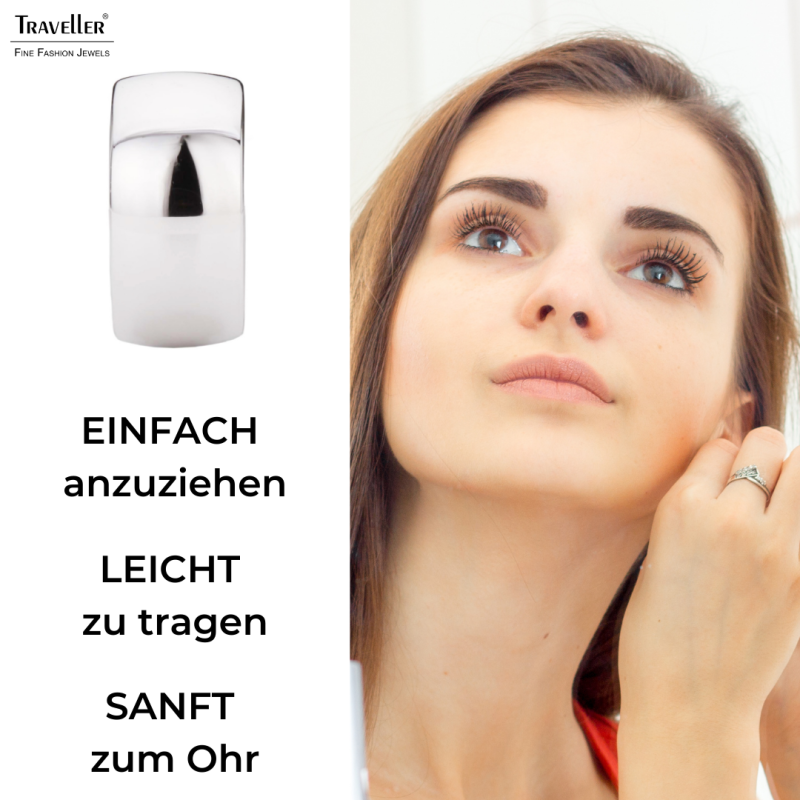 Traveller Ohrclips - Platiniert -  Halbcreolen - Silberfarbe - 16x8 mm - 138021