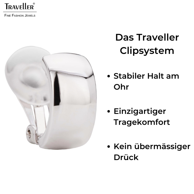 Traveller Ohrclips - Platiniert -  Halbcreolen - Silberfarbe - 16x8 mm - 138021