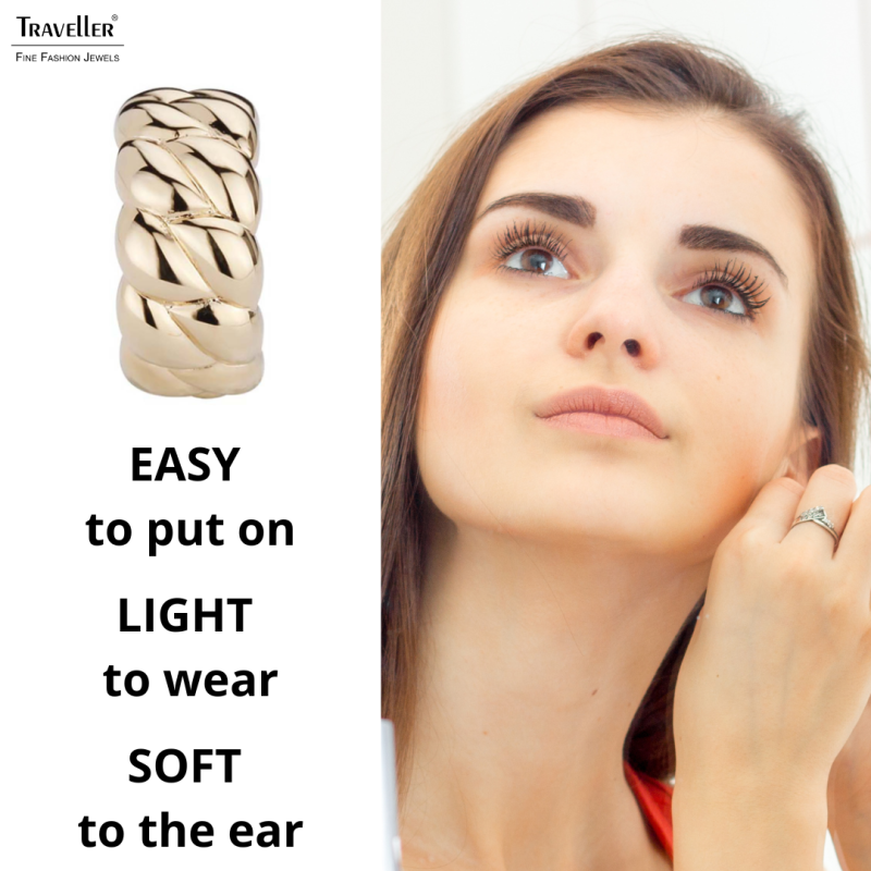 Traveller Clip-on Earrings - Gold coloured - Half Hoops - Braided Structure - Gold Plated - 20x10 mm - 156926