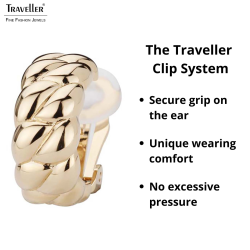 Traveller Clip-on Earrings - Gold coloured - Half Hoops - Braided Structure - Gold Plated - 20x10 mm - 156926