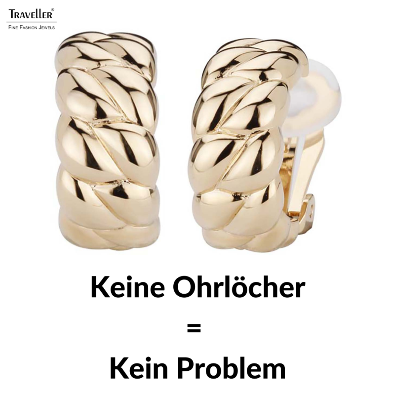 Traveller Ohrcips - Goldfarbe - Halb Creolen - Flechtstruktur - Vergoldet - 20x10 mm - 156926