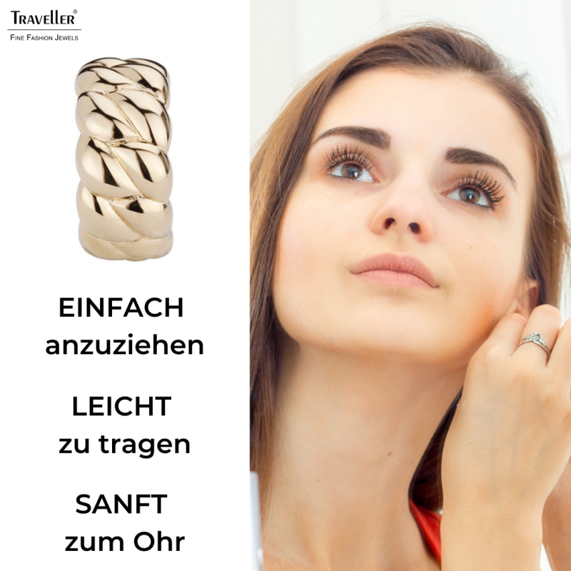 Traveller Ohrcips - Goldfarbe - Halb Creolen - Flechtstruktur - Vergoldet - 20x10 mm - 156926