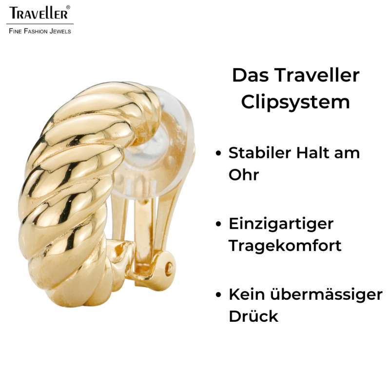 Traveller Ohrclips - 22kt vergoldet - Twist Effekt - Goldfarbe - 20x7 mm - 157516