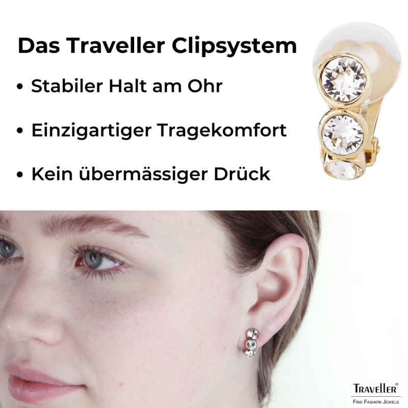 Traveller Ohrclip - Goldfarbe - Preciosa Kristalle - 22kt vergoldet - 14x6 mm - 155804