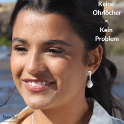 Traveller Ohrclips - Hänger - Tropfen Perle - 15x12 mm - Weiß - Preciosa Kristalle - Platiniert - 32x12 mm - 110680