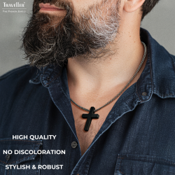 Traveller Cross Chain - Men - Necklace Men - Made in Germany - Carbon & Stainless Steel - 50cm long