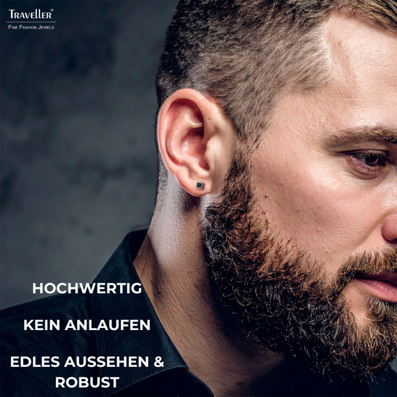 Traveller Ohrstecker - Herren - Made in Germany - Carbon & Edelstahl - Quadrat 4mm - Haltbar - 171019