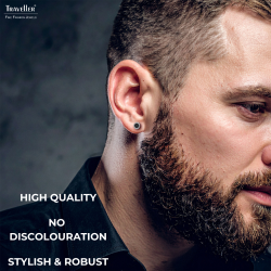 Traveller Earrings - Men - Made in Germany - Carbon & Stainless steel - Round  6mm - Sustainable - 171020