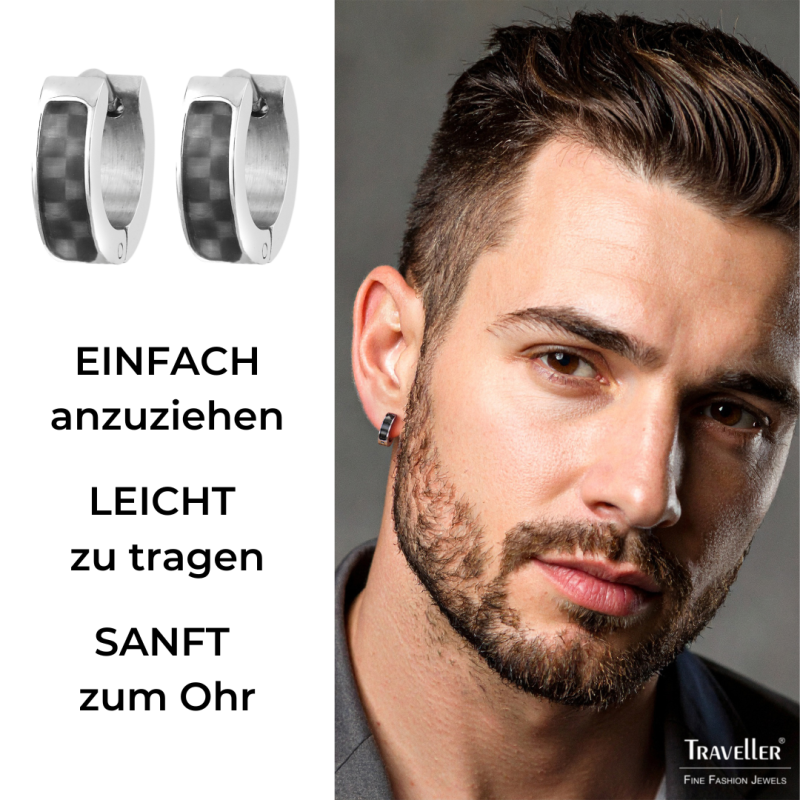 Traveller Creolen - Herren - Edelstahl - Carbon - Schwarz - Ø 4mm - 181181
