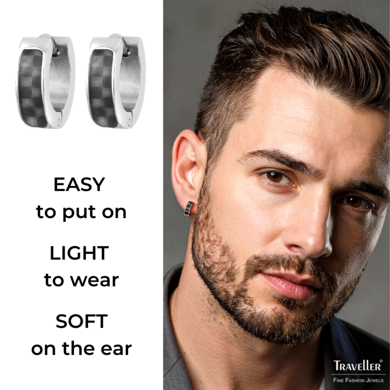 Traveller Hoop Earrings - Men - Stainless steel - Carbon - Black - Ø 4mm - 181181