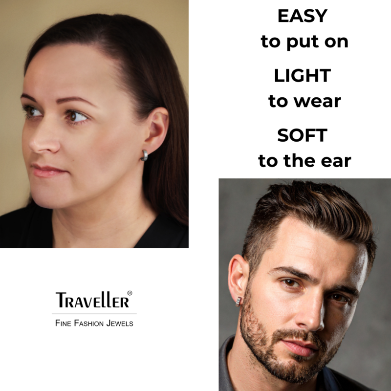 Traveller Hoop Earrings - Unisex - Silver Coloured - Matt - Stainless Steel - 14 x 4 mm - 166360