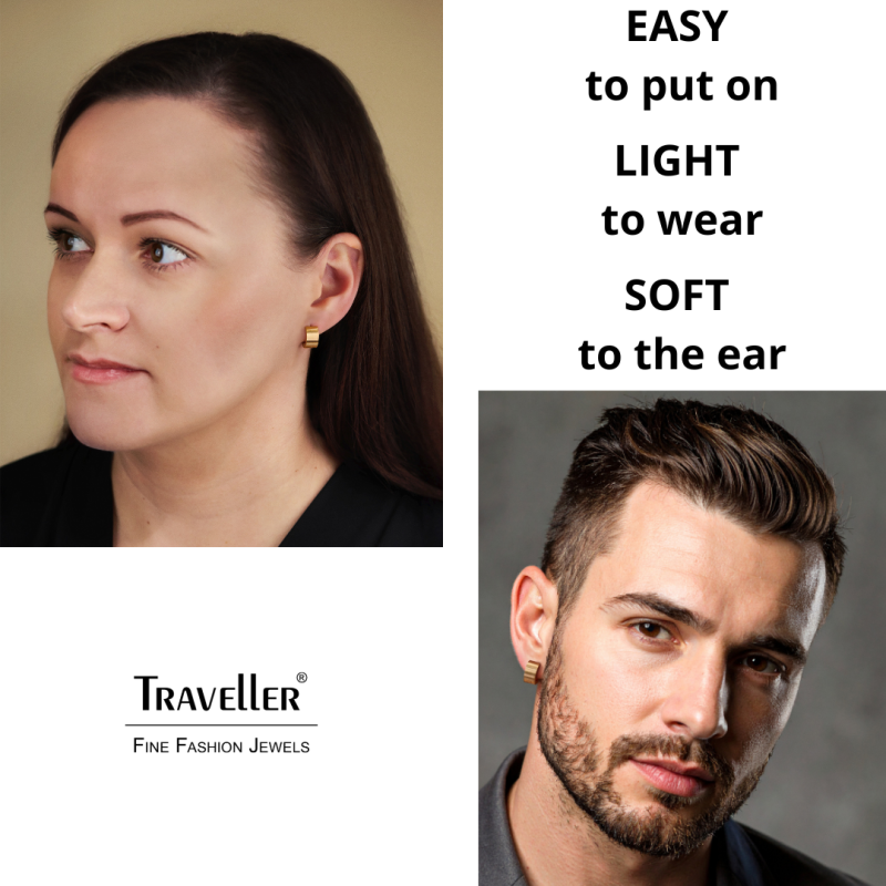 Traveller Hoop Earrings - Unisex - Gold Plated - Matt - Stainless Steel - 14 x 7 mm - 166362