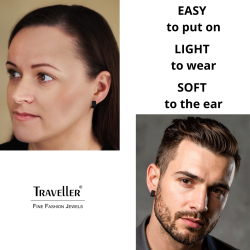 Traveller Hoop Earrings - Unisex - Black - Matt - Stainless Steel - 14 x 7 mm - 166364