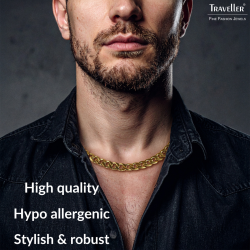 Traveller Necklace - Men - Stainless Steel - Gold Plated - Link Chain - 50 x 1,10 cm