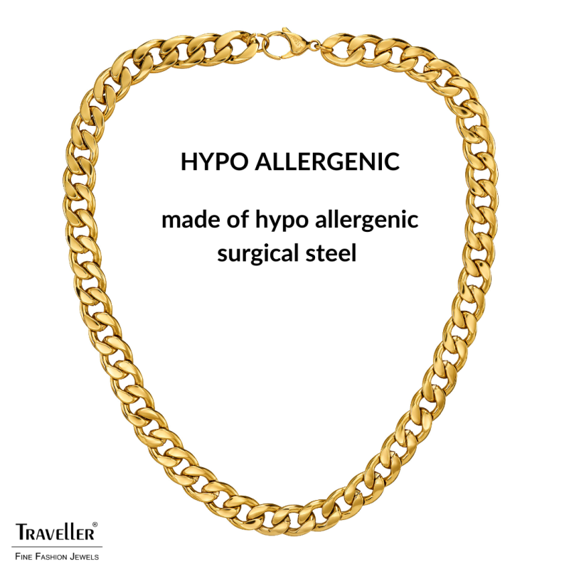 Traveller Necklace - Men - Stainless Steel - Gold Plated - Link Chain - 50 x 1,10 cm