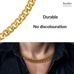 Traveller Necklace - Men - Stainless Steel - Gold Plated - Link Chain - 50 x 1,10 cm