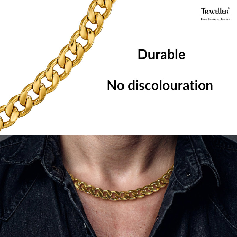 Traveller Necklace - Men - Stainless Steel - Gold Plated - Link Chain - 50 x 1,10 cm