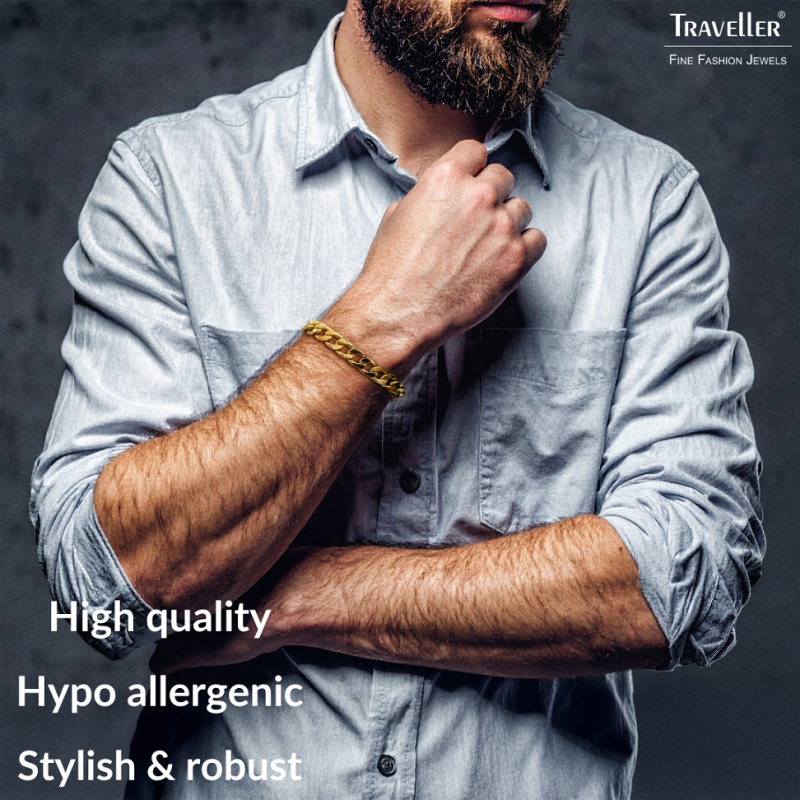 Traveller Bracelet - Men - Stainless Steel - Gold Plated - Link Bracelet - 21x1,10 cm