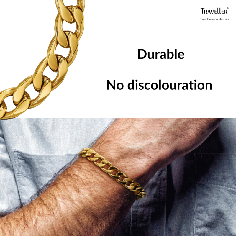 Traveller Bracelet - Men - Stainless Steel - Gold Plated - Link Bracelet - 21x1,10 cm
