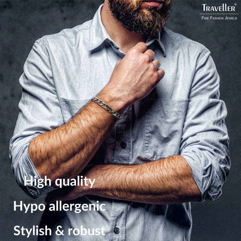 Traveller Bracelet - Men - Stainless Steel -Silver Coloured - Link Bracelet - 21x1,10 cm