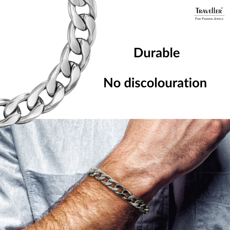 Traveller Bracelet - Men - Stainless Steel -Silver Coloured - Link Bracelet - 21x1,10 cm