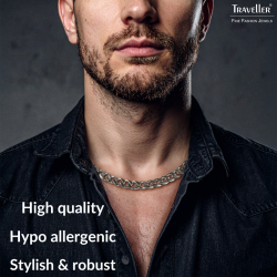 Traveller Necklace - Men - Stainless Steel - Silver Colured - Link Chain - 50 x 1,10 cm