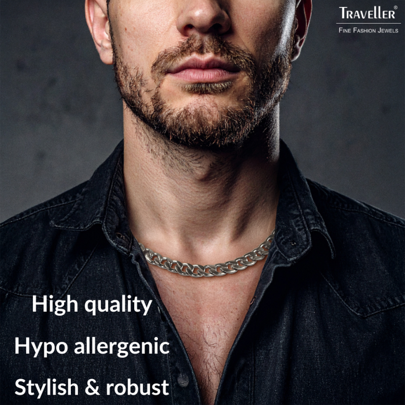 Traveller Necklace - Men - Stainless Steel - Silver Colured - Link Chain - 50 x 1,10 cm