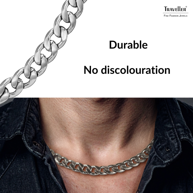 Traveller Necklace - Men - Stainless Steel - Silver Colured - Link Chain - 50 x 1,10 cm