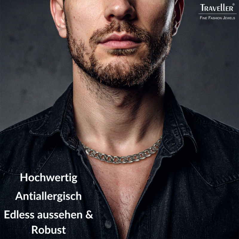 Traveller Kette - Herren - Edelstahl - Silberfarben - Glieder Collier - 50 x 1,10 cm