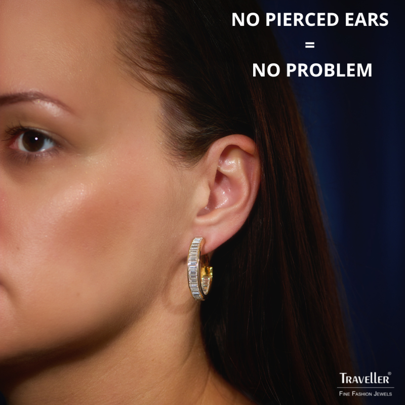 Traveller Clip-on Earrings - Hoops - 22ct Gold Plated - Crystals - Ø 30mm - 157652