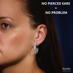 Traveller Clip-on Earrings - Hoops - Silver Coloured - Crystals - Platinum Plated - Ø 30mm - 157653
